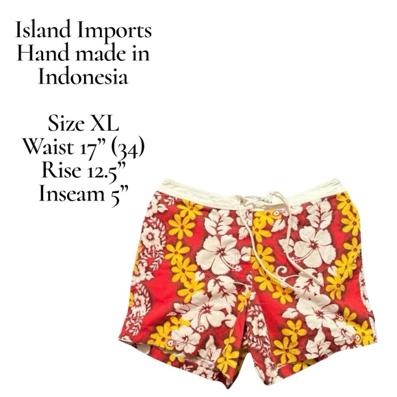 Island Imports Hawaiian Swim Shorts Men’s XL Red Yellow Tropical Floral Vintage - Picture 6 of 9